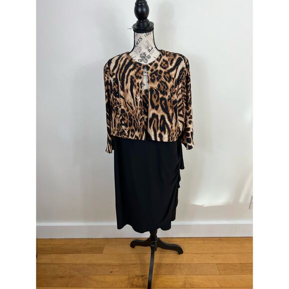 Dressbran Collection Cheetah Print sleeveless dress w/ draping & matching shawl - Picture 2 of 12